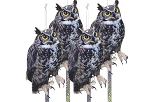 OffiCreative Bird Scarers for Garden, 4Pack Fake Owls to Keep Birds Away Bird Reflective Devices Double Sided Bird Reflectors to Keep Birds Away from Garden Patio Windows