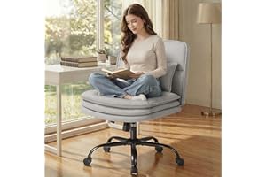 GUNJI Criss Cross Chair Legged with Waist Pillow,Three-Layer Thickened Seat Cushion Swivel Desk Chair,Wide Seat Armless Adjus