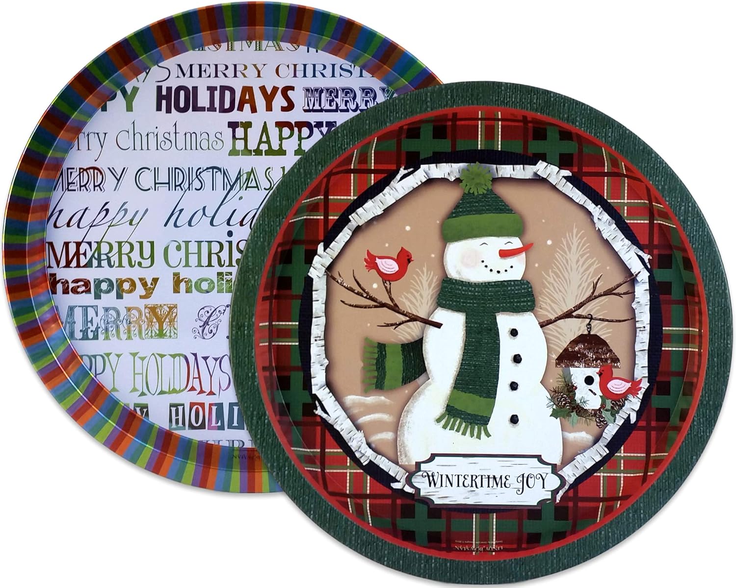 Round Tin Christmas Trays, Large Round Metal Trays, 12.9 in. Bundle Set