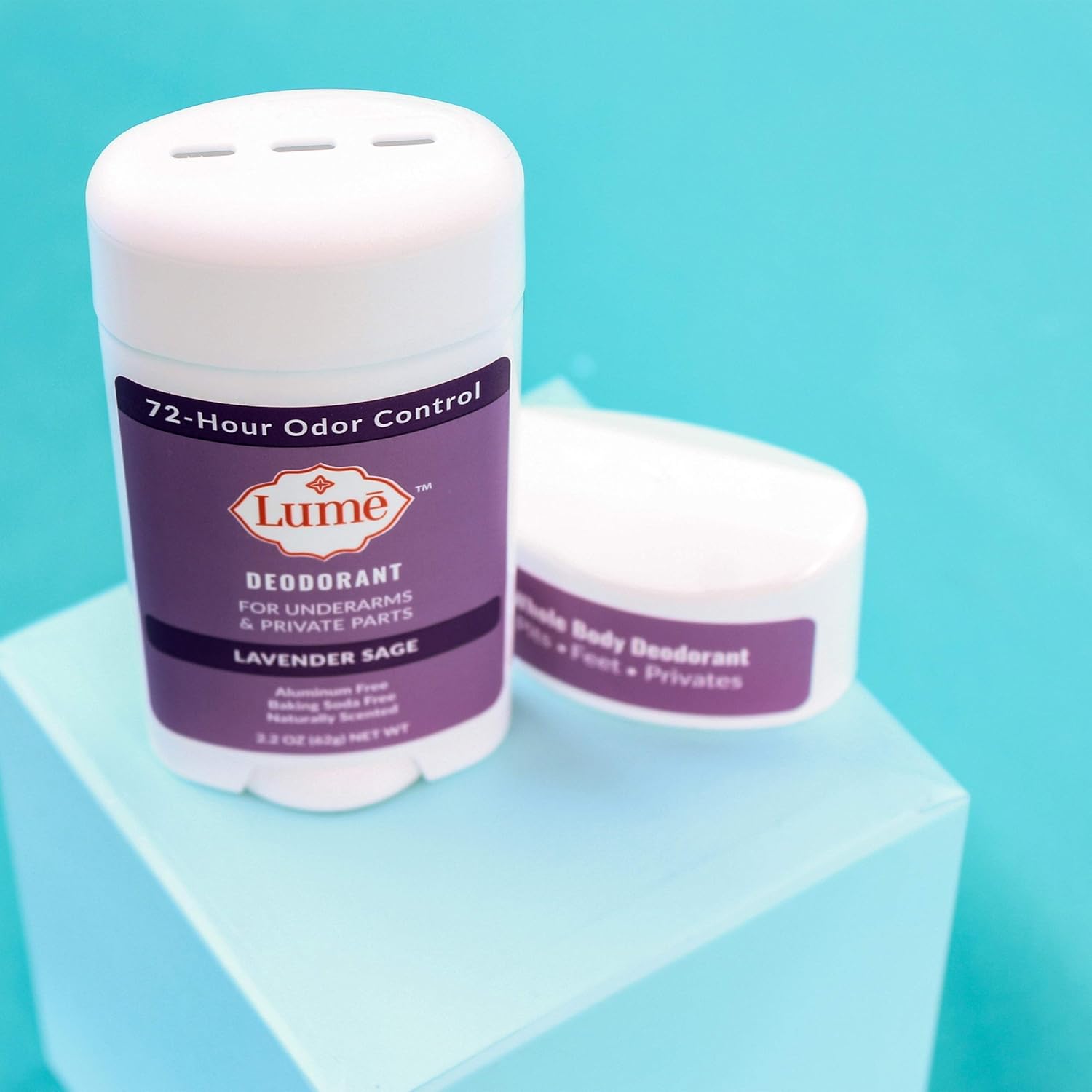 Lume Natural Deodorant - Underarms and Private Parts - Aluminum Free, Baking Soda Free, Hypoallergenic, and Safe For Sensitive Skin - 2.2 Ounce Stick Two-Pack (Lavender Sage) : Beauty