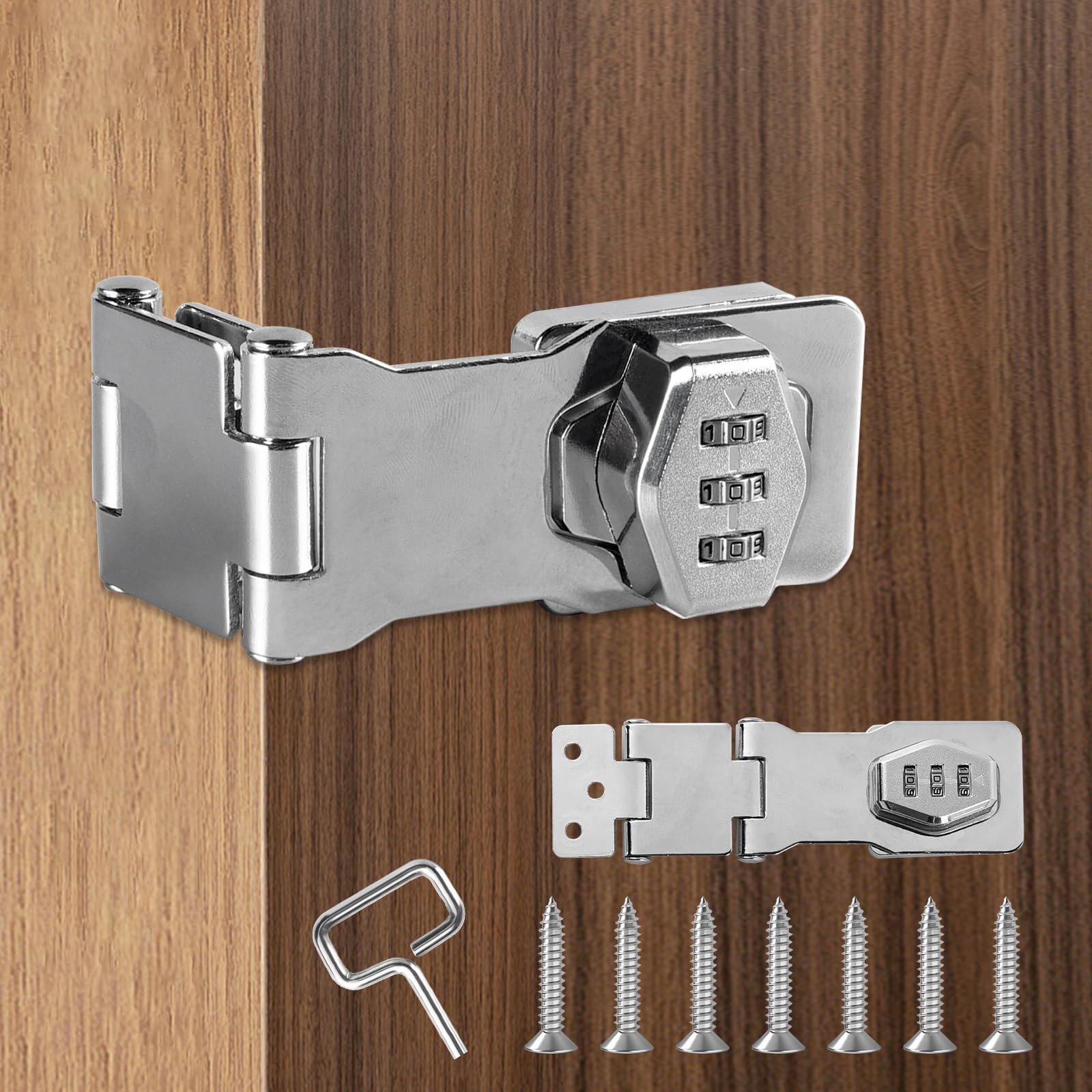 2PCS Password Hasp Locks, 90-180 Degree Cabinet Password Locks Fold Collapsible Hasp Latch Security Combination Latch Lock Barn Door Lock with Screws for Locker, Barn, Outdoor, Garden,Silver