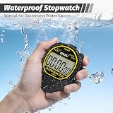 FCXJTU Digital Waterproof Stopwatch 1/100 Sec Silent Large Display Black view 3