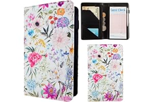 AIRMORS Server Books for Waitress,with Zipper Pocket Waitress Book Leather Booklet Waiter Money Organizer Wallet,Restaurant Guest Cash Check Bill Receipt Holder,Fit Server Apron (Flowers)