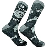Funny Car Guy Crew Socks for Men – Easily Distracted by Blocks Print – Auto Mechanic & Engine Lover Gift – Cozy Cotton Garage Workwear – Novelty Automotive Socks for Racing & Repair Enthusiasts