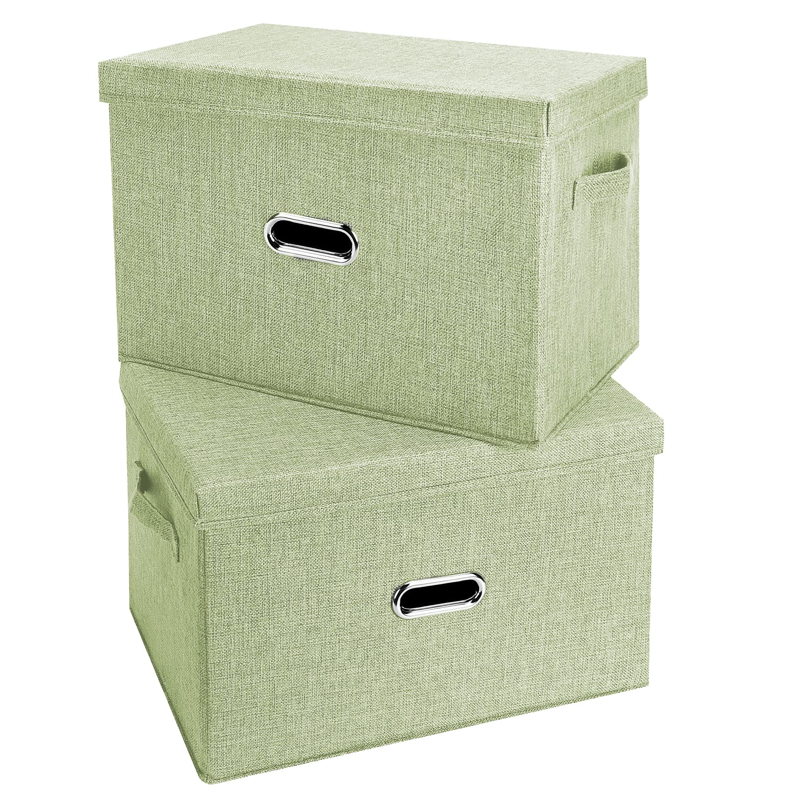 Photo 1 of Valease Large Linen Fabric Foldable Storage Bins with Removable Lid and Handles, Washable Storage Box Organizer Containers Baskets Cube with Cover for Bedroom,Closet,Office (Green, Large(2-Pack))