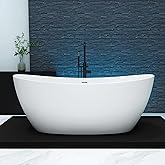 65'' Freestanding Solid Surface Resin Stone Bathtub, Freestanding Tub, Contemporary Design Stand Alone Tub with Pop-up Drain 