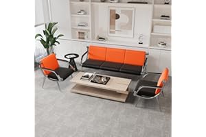 wonline 5 Seat Waiting Room Chair with Armrest PU Leather Office Furniture, Office Guest Seating Lobby Conference Reception Chairs for Airport Clinic Hospital Bank Salon Barber(Orange&Black)