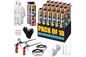 Y'ALLCANDIY Closed Cell Spray Foam Insulation Kit (18 Pack - 32.8 oz) Expanding Foam for Thermal & Soundproofing - Including 2 Teflon-Coated Guns, 2 Safety Suits, 2 Cleaners, 2 Safety Glasses and Gloves