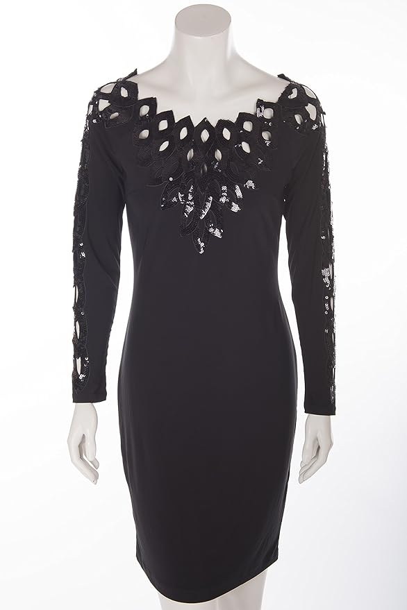 Joseph Ribkoff Black Sheath Dress + Sequin Cut Out Pattern Style 161995