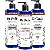 Dr Teal's 24 Hour Moisture+ Body Lotion, Coconut Oil & Essential Oils, 18 fl oz (Pack of 3)