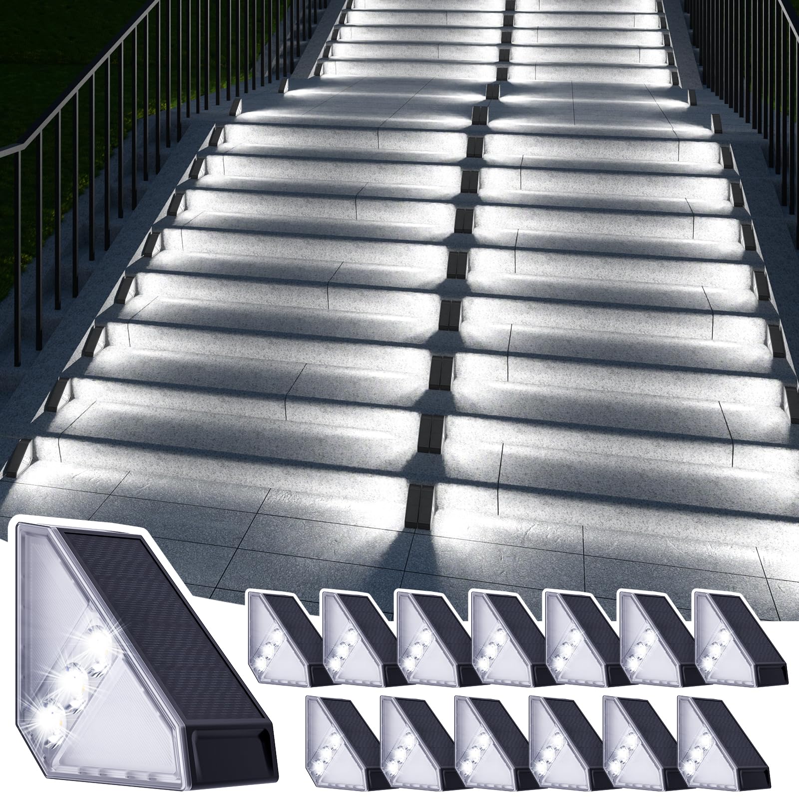 Photo 1 of JSOT Solar Step Stair Lights Outdoor Waterproof for Yard Lighting Decor, 14 Pack Solar Powered Deck Fence Lights Outside, Solar Garden Light for Backyard, Front Porch Step, Balcony, Wall, Patio