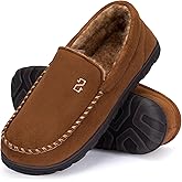 Zizor Men's Moccasin Slippers With Memory Foam, House Shoes for Indoor Outdoor