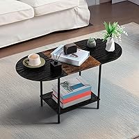 KANEODOT Coffee Tables for Living Room,Mid Century Oval Center Table with 2-Tier Storage Shelf and Wood Tabletop,Farmhouse Na