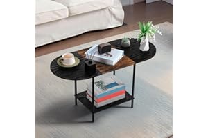 KANEODOT Coffee Tables for Living Room,Mid Century Oval Center Table with 2-Tier Storage Shelf and Wood Tabletop,Farmhouse Na