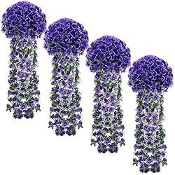 XunYee 4 Pack Violet Hanging Flowers Artificial