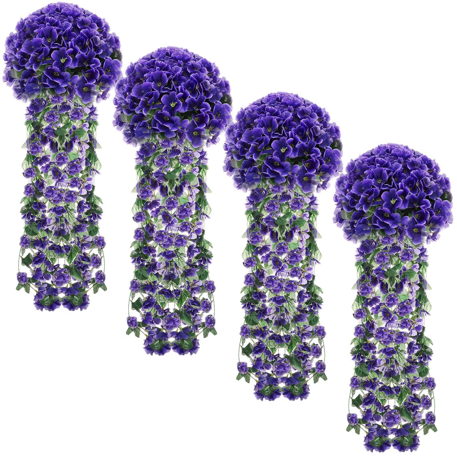 XunYee 4 Pack Violet Hanging Flowers Artificial