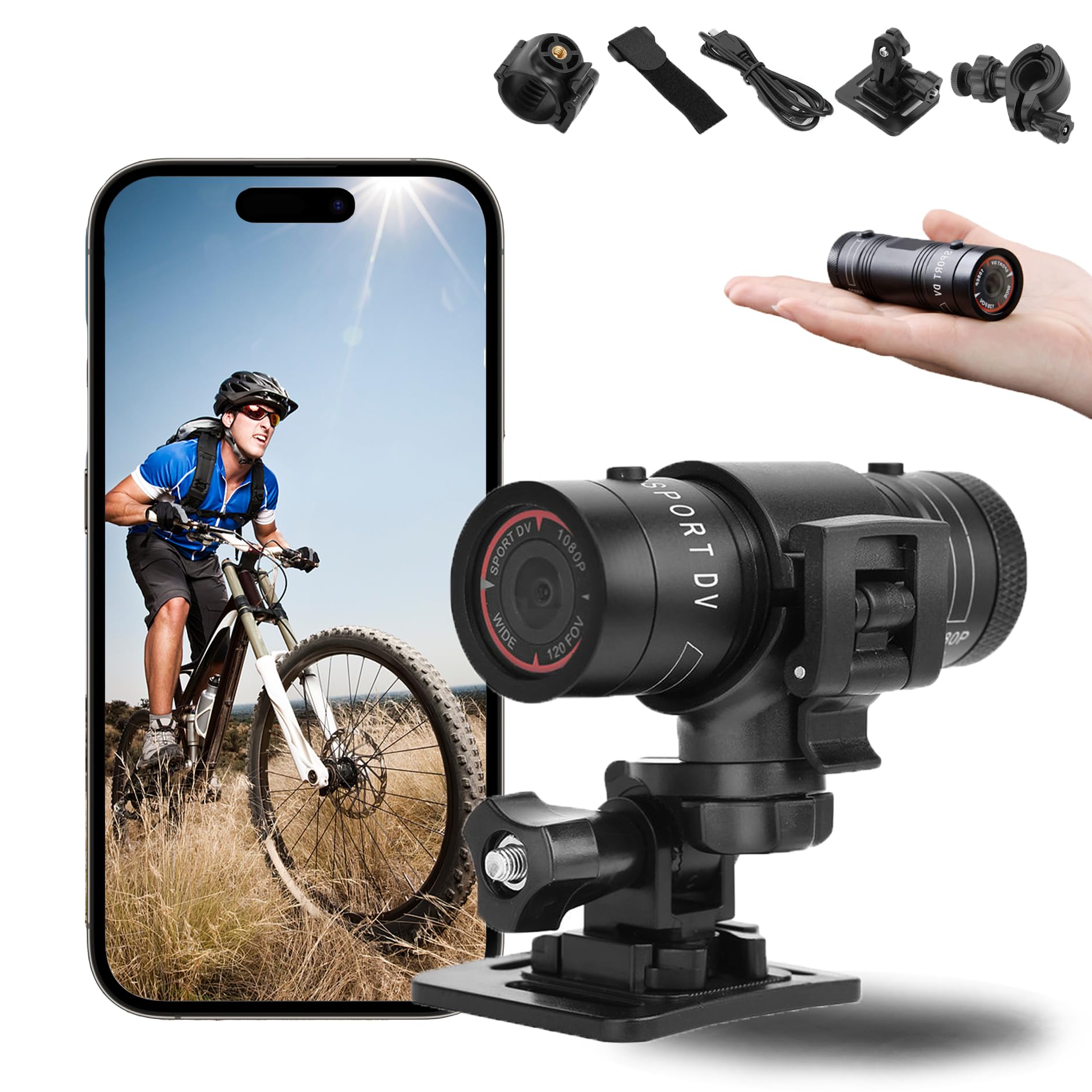 Hangang Action Camera 1080P Mini Waterproof Sport Helmet Camera Full HD Motorbike Bike Montain Helmet Action Camera Video DVR AVI Video Camcorder 32 GB TF Card Ideal for Climbing Riding Skiing