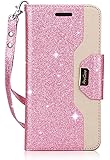 ProCase Galaxy S9 Plus Wallet Case, Flip Kickstand Case with Card Holders Mirror Wristlet, Folding Stand Protective Book Case Cover for Samsung Galaxy S9+ (2018 Release) -Glitter Pink
