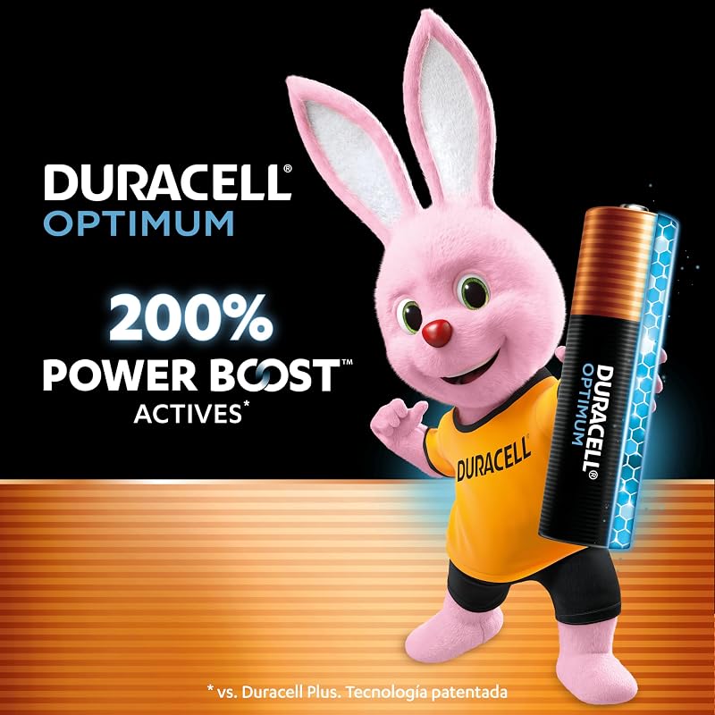 Pilhas duracell optimum aaa (pacote com 12) - pilhas alcalinas de 1,5 v - até 100% de vida útil extra ou energia extra - para as necessidades de dispositivos modernos - 100% recicláveis ​​- lr03 mx2400