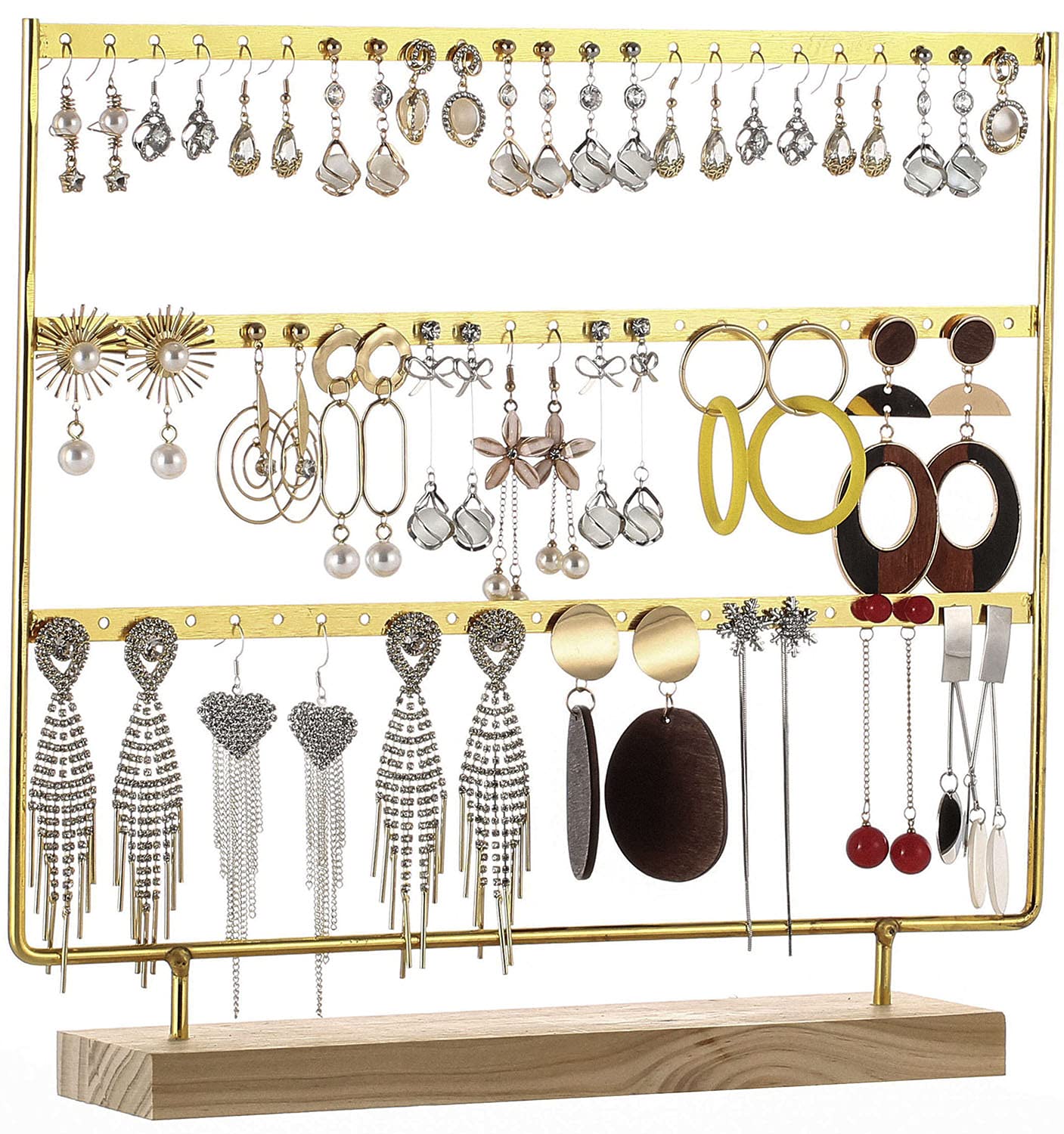 SooyeeSooyee jewelry organizer,3-Tiers Earring Oorganizer,Metal 69 Holes Earring Holder Organizer,Earring Display Stands for Selling,Jewelry Organization,Golden