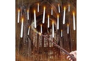 Raycare 20 Pcs Floating Candles with Wand, Hanging Candle with Timer, Magic Deco Candles Flickering Warm Light, Flameless Taper Candle with Remote, LED Candlesticks for Birthday Halloween Party Decor