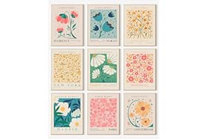 KBKBART Flower Market Poster Set of 6, Abstract Flower Market Wall Art Prints, Vintage Colorful Floral Wall Art Decor, Boho Room Decor（8x10inch, Unframed)