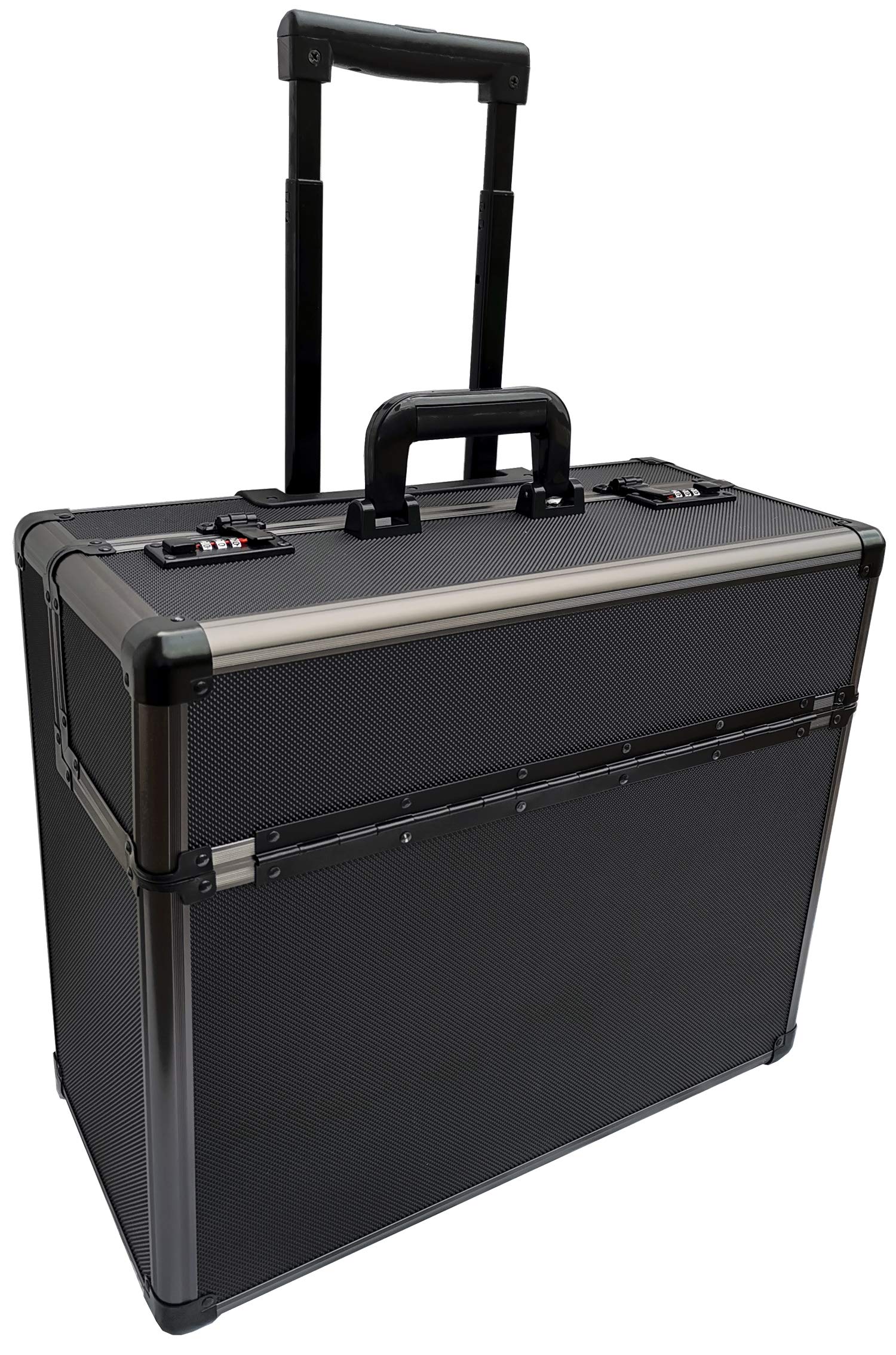 Pro XL Black / Gun Metal Aluminium Pilot Wheeled Trolley Case Hard Briefcase Flight Attache on Wheels