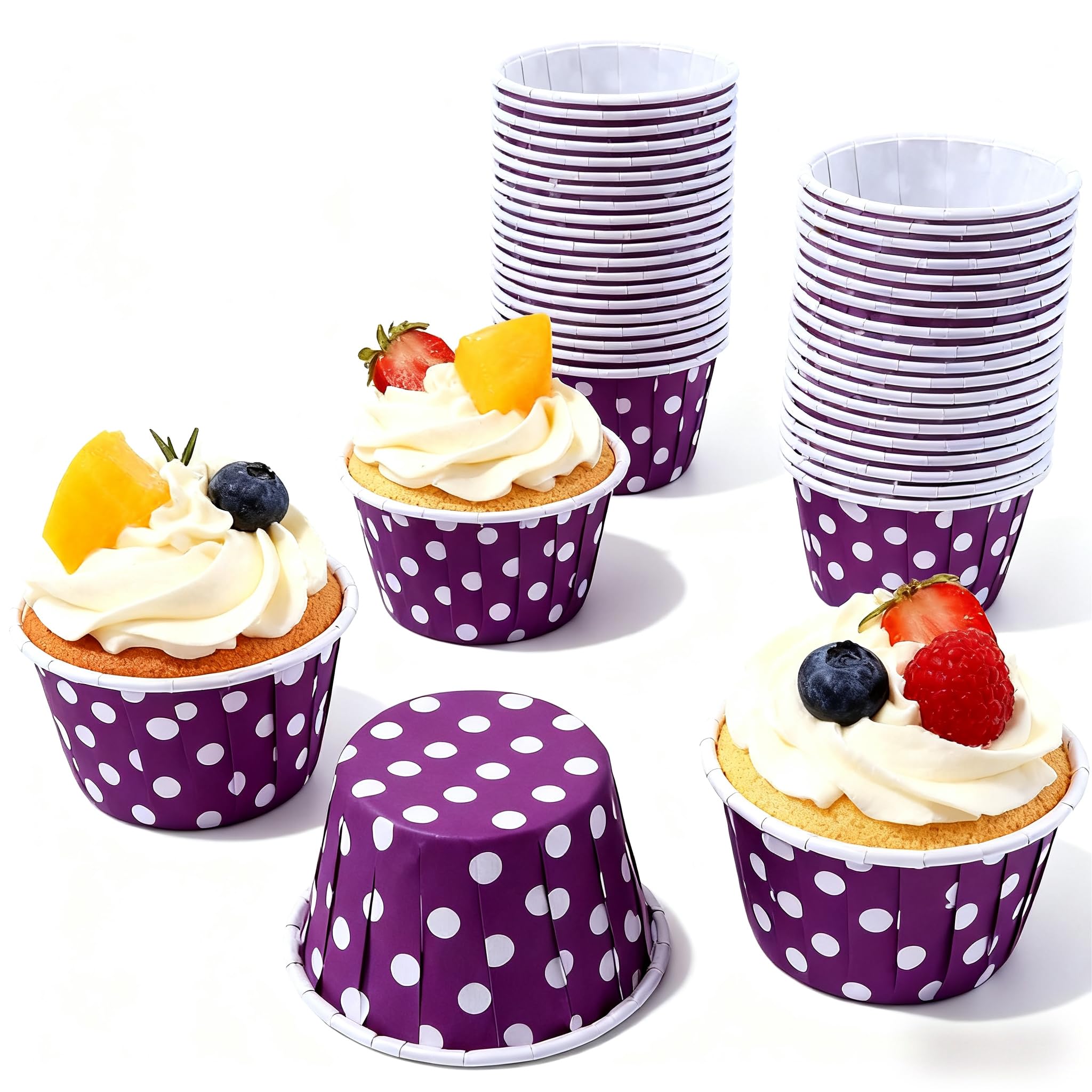 100 Pack Polka Dot Baking Cups Cupcake Liners, Multi-Colored Curls Greaseproof Muffin Cases for Birthday Wedding Party, Non-Stick Mini Paper Liners