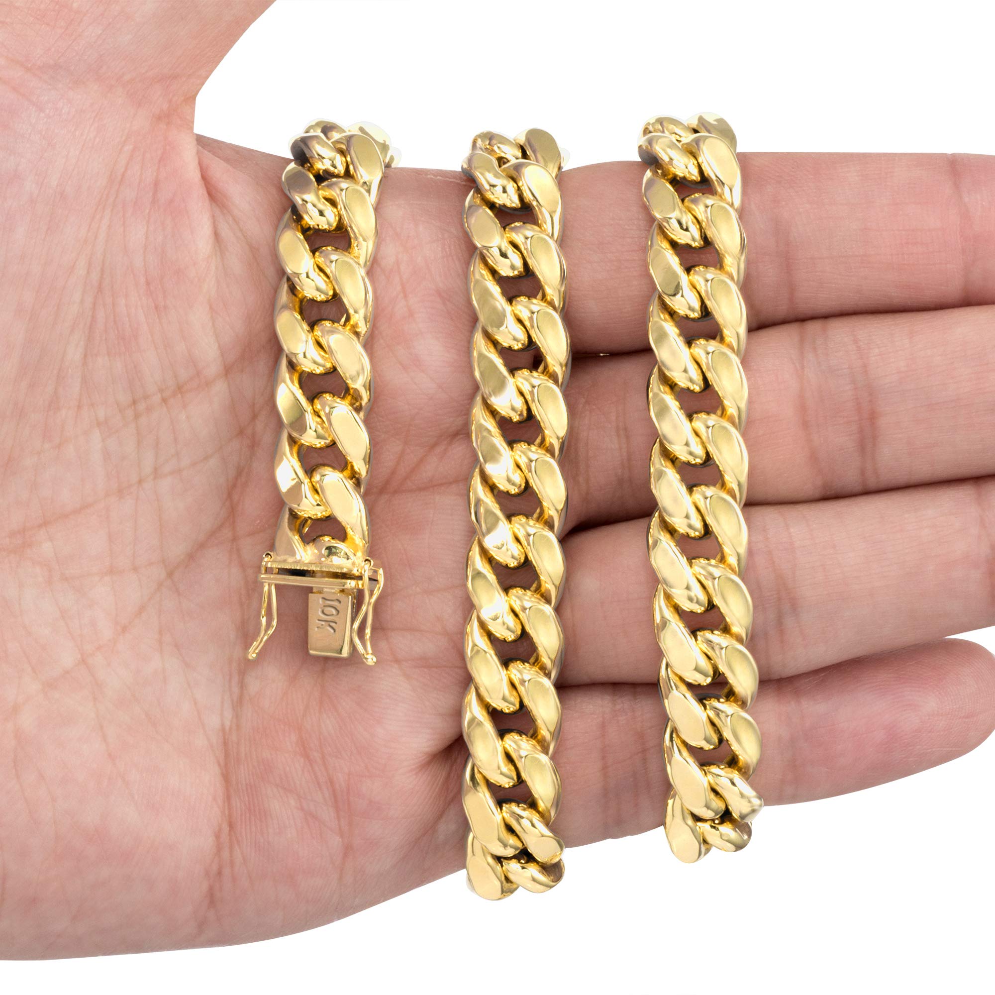 Nuragold 10k Real Yellow Gold Miami Cuban Link 11mm Thick Chain Necklace (18