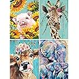 VeGuude Paint by Numbers for Adults and Kids Beginner, 4 Pack Painting by Number Kits On Canvas, Without Frame DIY Color Animal Oil Painting Acrylic Paints, Home Wall Decor 12x16inch