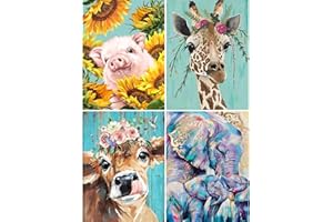 VeGuude Paint by Numbers for Adults and Kids Beginner, 4 Pack Painting by Number Kits On Canvas, Without Frame DIY Color Animal Oil Painting Acrylic Paints, Home Wall Decor 12x16inch