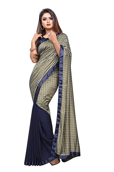 Market Magic World Womens Chex Vichitra Silk Half and Half Saree With Blouse Piece