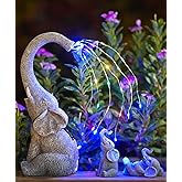 Qeeman Solar Elephant Statue Family Set 3Pcs: IP44 Weatherproof Outdoor Tricolour LED Lights Decor - Paths Patio Backyard Garden Sculpture Ornament for Mom Grandma Women