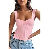 TiulZial Women's Sleeveless Backless Going Out Crop Tank Top Sexy Pleated Sweetheart Neck Strappy Y2K Slits Cropped Tops