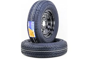 WINDA Trailer Tire Wheel Assembly ST205/75R15 8-Ply D 107L 5 Lug on 4.5" PCD Black Mod Rim,SET 2