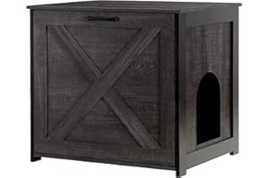 DWANTON Cat Litter Box Furniture Hidden, Cat Litter Box Enclosure, Reversible Entrance Can Be on Left or Right Side, Indoor Cat Box Cabinet, Wooden Cat Washroom, End Table, Nightstand, Dark Gray