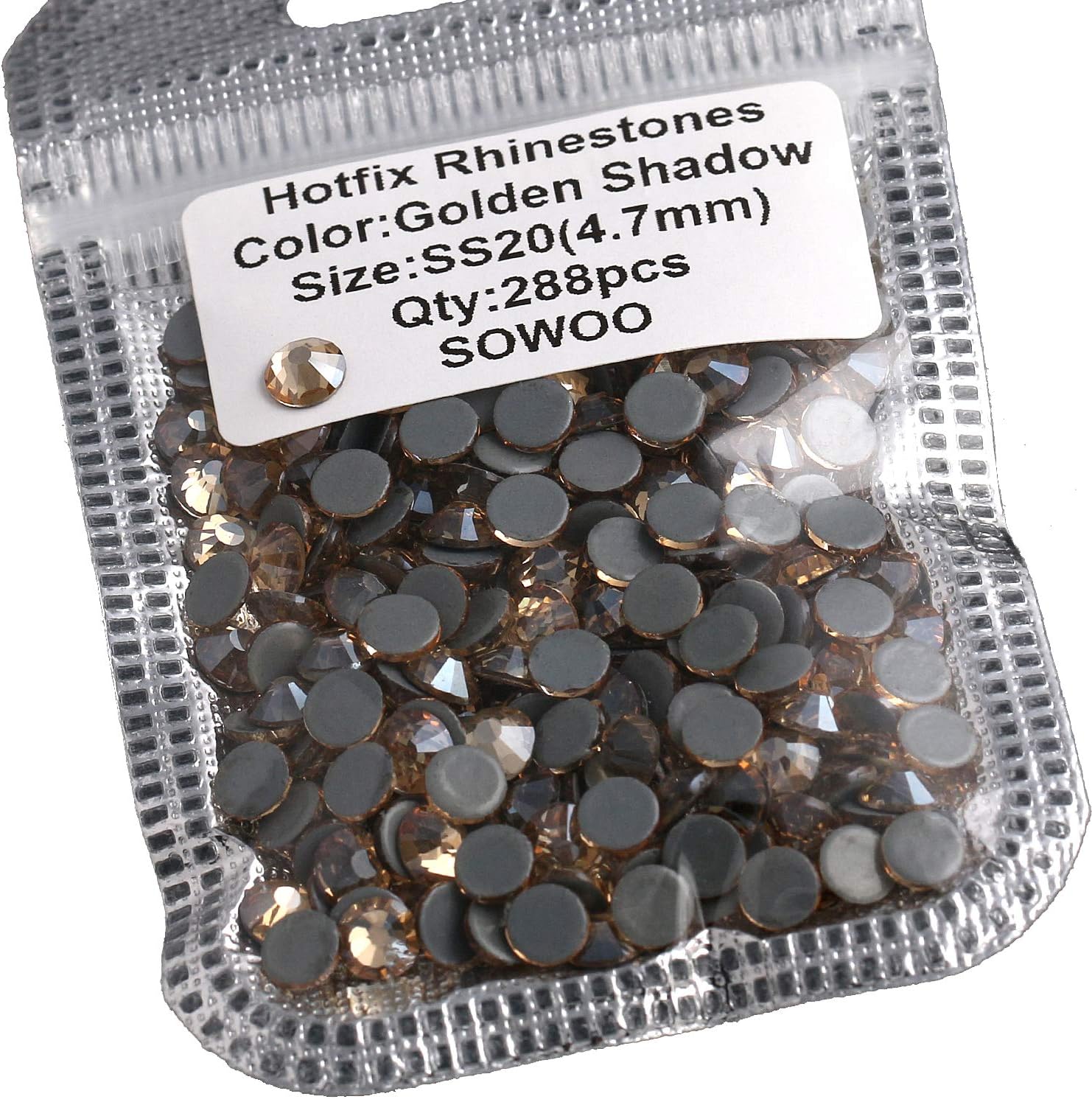 Hotfix Rhinestones Round Shape Flatback Crystal Glass Loose Beads were Fantastic to Decorate Wedding Dresses Shoes Article Containers and Nails|288PCS 16 Facets SS20 Crystal Golden Shadow|SOWOO