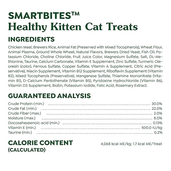GREENIES FELINE SMARTBITES HEALTHY KITTEN TREATS FOR INDOOR KITTENS, CRUNCHY AND SOFT NATURAL CAT TREATS, CHICKEN FLAVOR, 16 OZ. TUB