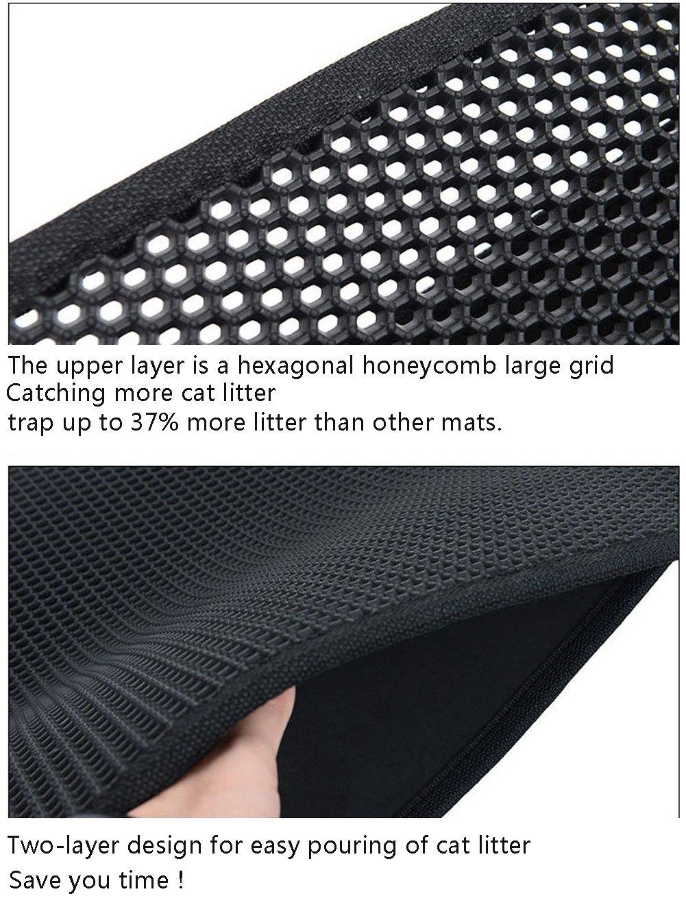 Cat Litter Mat XL Double Layer Honeycomb Cat and Dog Litter Trapper With Waterproof Base Layer ECO-friendly Light Weight EVA Foam Rubber- For Cat Litter Box (26x25in)