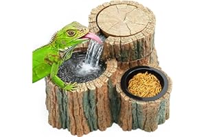 MIXJOY Reptile Water Fountain with Food Dish 550ML, 2 in 1 Reptile Waterfall Drinking Fountain, Reptile Water Dispenser for Bearded Dragon, Gecko, Leopard, Lizard, Chameleon, Tree Frog