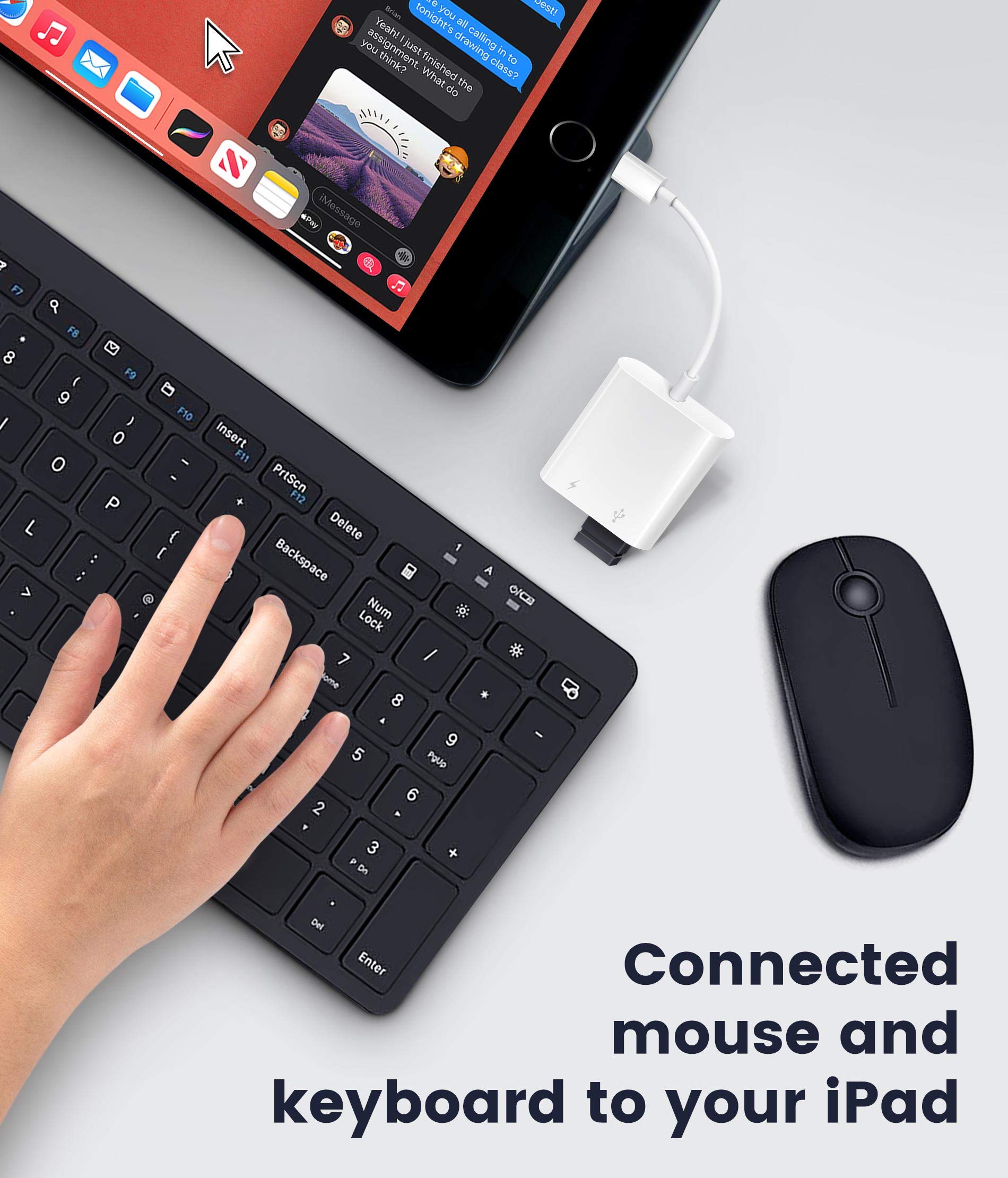 USB Adapter for iPhone/iPad, L?ghtn?ng to USB Female OTG Adpater,USB3 to iPad Adapter with Charging Port,Supports FlashDrives,MIDI,SD Card Reader and Mouse,Plug&Play