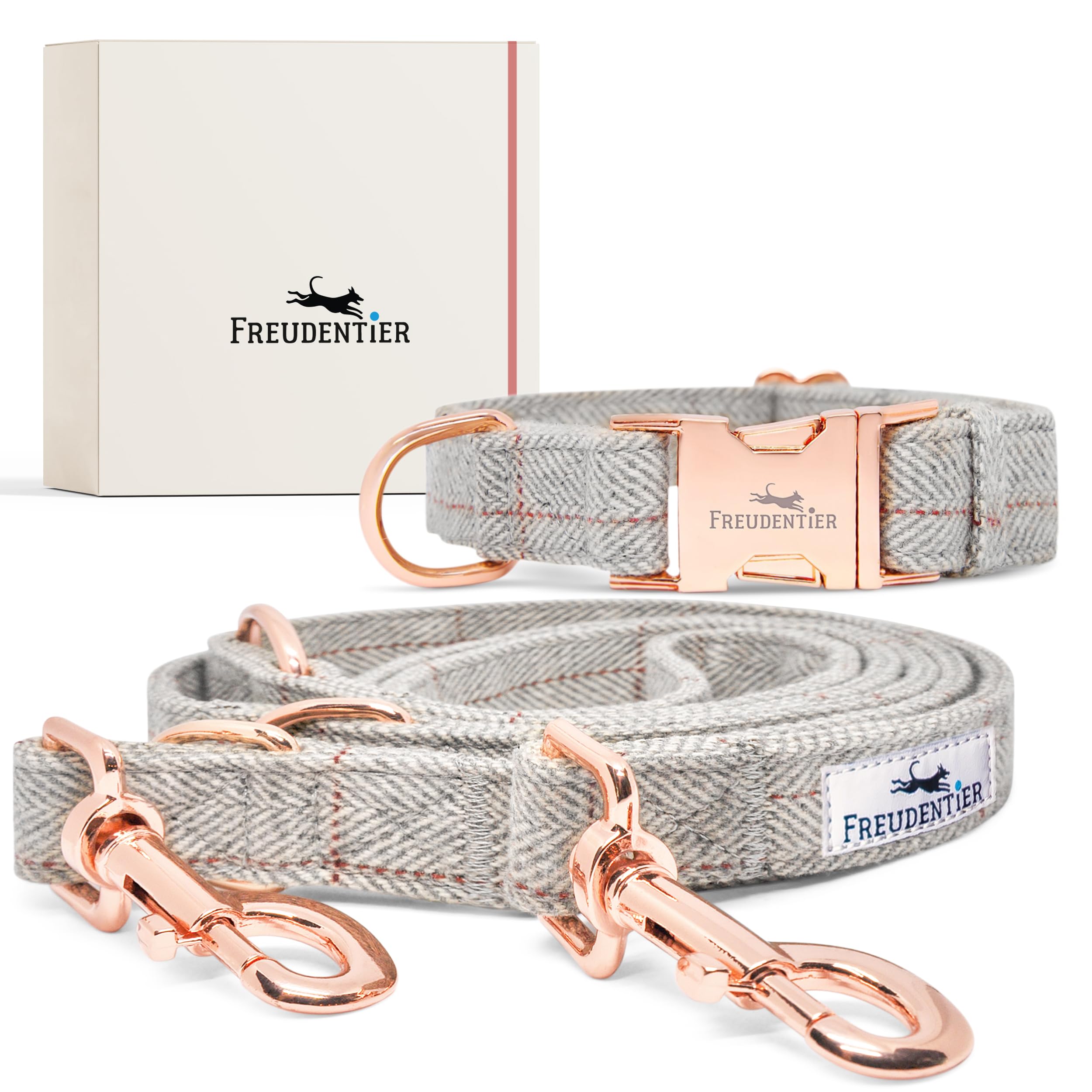 Freudentier Dog Collar + Dog Lead (2m) as Set | Exceptionally elegant, length adjustable & timeless | Dog leash