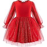Arshiner Toddler Christmas Dress Girls Sequin Tulle Puff Long Sleeves Tutu Dress Princess Birthday Party Clothes 1-6T