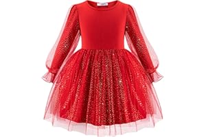 Arshiner Toddler Christmas Dress Girls Sequin Tulle Puff Long Sleeves Tutu Dress Princess Birthday Party Clothes 1-6T