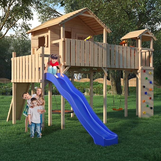 treehouse with slide and swing