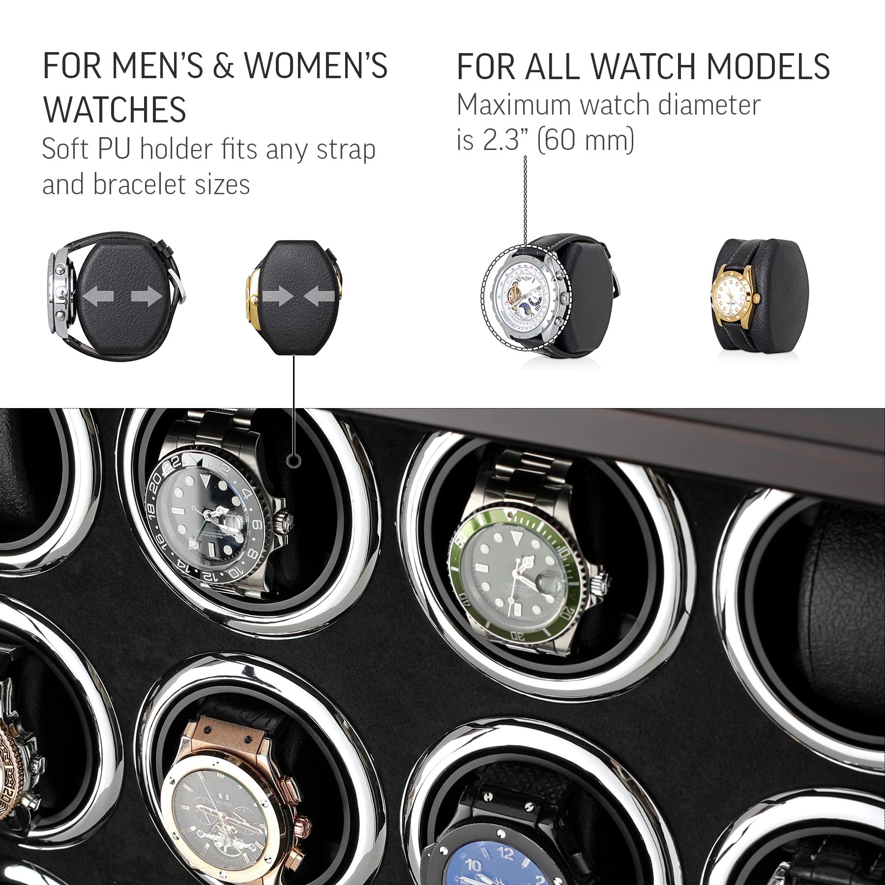 12 Watch Winder for Automatic Watches with LED Light and LCD Touchscreen Control (Ebony + Black)