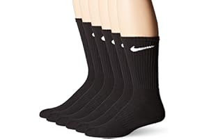 Nike Crew Socks (Performance Cotton Cushioned) 6 Pack Mens Shoe Size 8-12, Black/White, Large