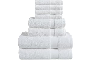 BolBom*S 8 Piece Towel Set- Ultra Soft 100% Pure Cotton, 2 Large Bath Towels 28x56, 2 Hand Towels for Bathroom 16x26, 4 Wash Cloths 12x12, Bath Towels Ideal for Everyday Use, Hotel & Spa- White