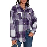 GUANYY Womens Flannel Shirts Button Down Plaid Shacket Long Sleeve Collared Business Casual Work Tops