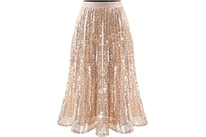Bridesmay Sequin Skirt Elastic High Waisted A-Line Sparkle Pleated Skirts for Cocktail Party 2025